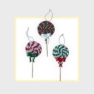 Lollipop ornaments Set of 3 life-like  7" vintage lollipop on a wooden stick